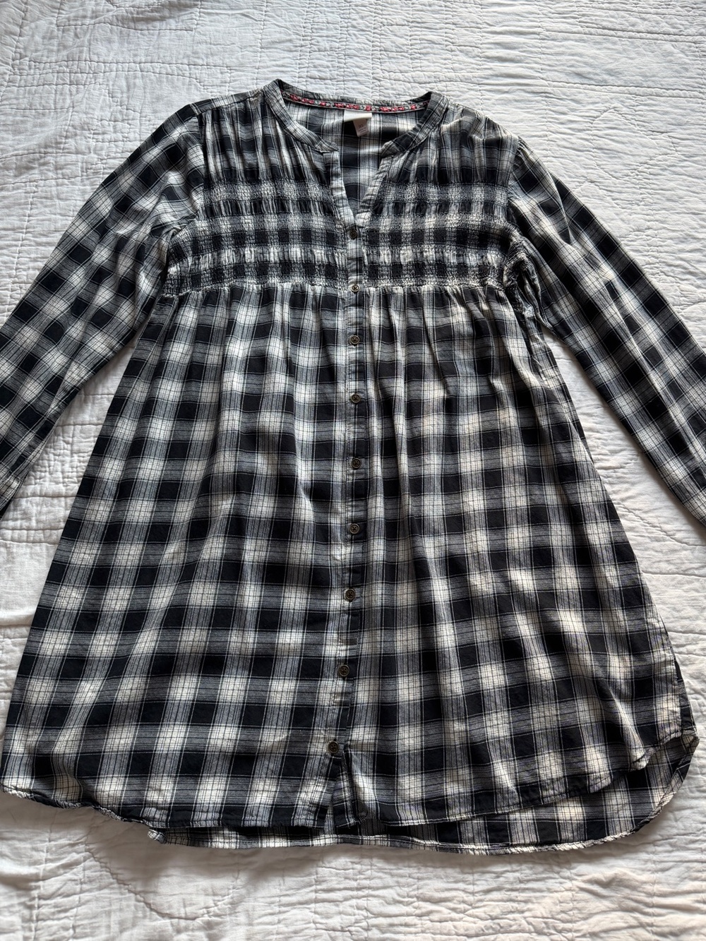 Knox Rose Black and White Plaid Button-Front Tunic Dress